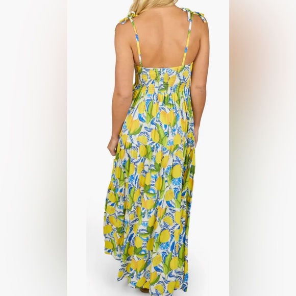 Kenny Flowers The Positano Tiered Maxi Dress Resort  Smocked Back Lemon Sz Small - Picture 2 of 13